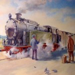 Station en stoomtrein (detail)lverf, 500 x 250 cm